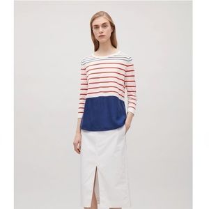 COS Knitted Top with Silk Panel, Striped, Size XS